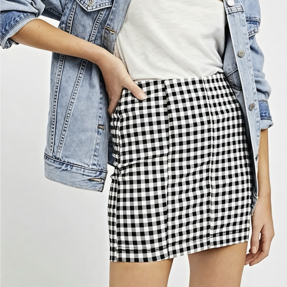 Free People Femme Modern Gingham Plaid Mini Skirt High Waist